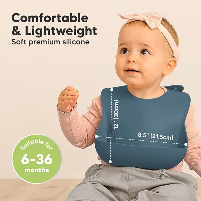 KeaBabies 2-Pack Silicone Bibs for Babies, Toddlers Girl, Boy – Sturdy Food-Grade Baby Bibs for Eating, Large Food Catcher, Clean & Put On Easily, Waterproof Toddler Feeding Essentials (Valiant)