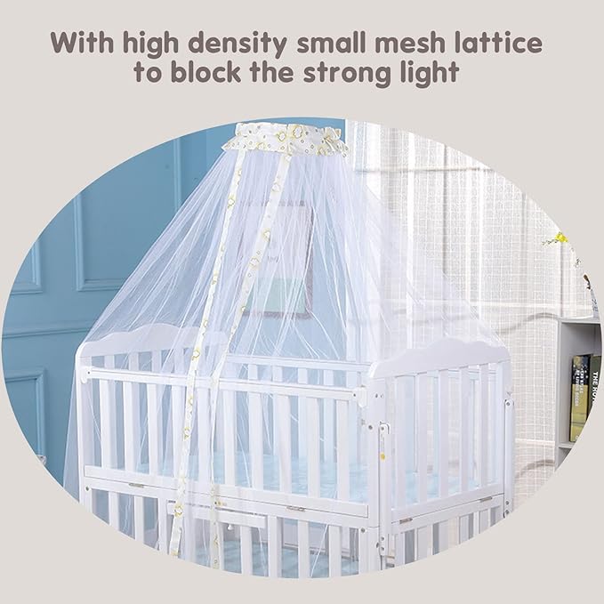 Crib Dome Mosquito Net, Universal 160x450cm Lace Decorative Toddler Bed Crib Canopy Netting for Baby Cribs, Breathable Mesh to Keep Mosquitos Away