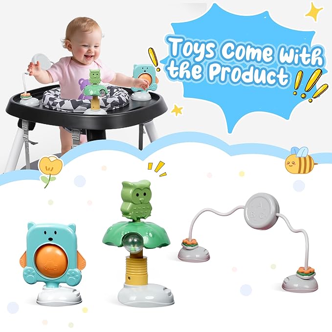 Xilingol 15-in-1 Convertible High Chair, 2-in-1 Baby Highchair & Activity Center W/Toys, Booster Seat | Building Block Table | Toddler Chair W/Removable Tray & 5-Point Harness & 2-Layer Cushion(Black)