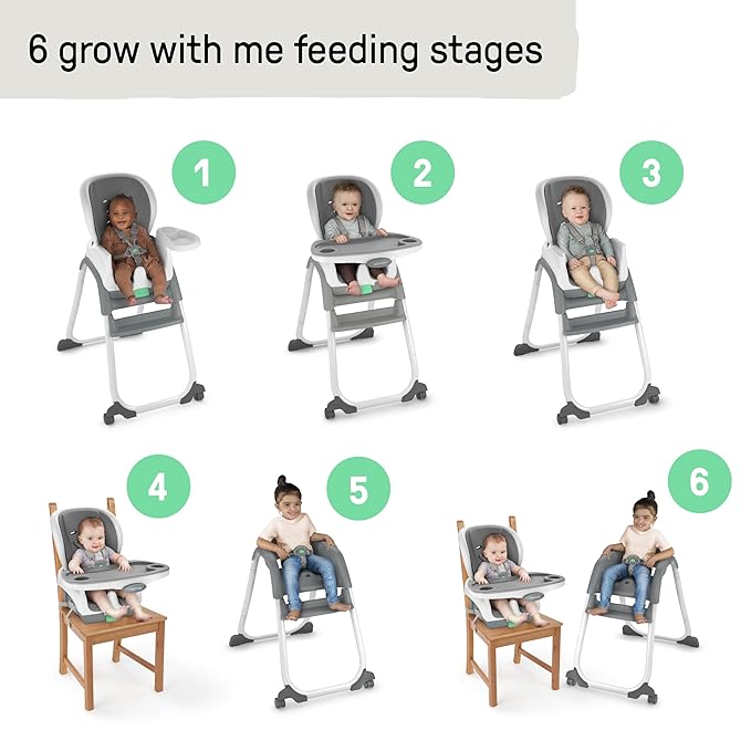 Ingenuity Full Course SmartClean 6-in-1 High Chair – SmartClean EVA Foam, 5 Point Safety Harness, 2 Dishwasher Safe Trays – Slate