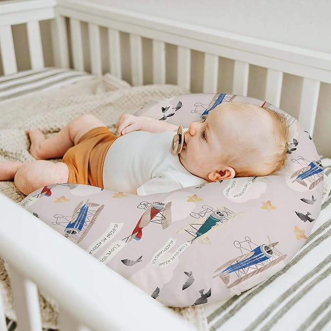Vintage Planes Birds Sky Nursing Pillow Covers for Boy Girl Retro Flying Airplanes Baby Nursery Slipcover for Breastfeeding Pillows Aircraft Travel Soft Stretchy Removable Covers for Newborn Infant