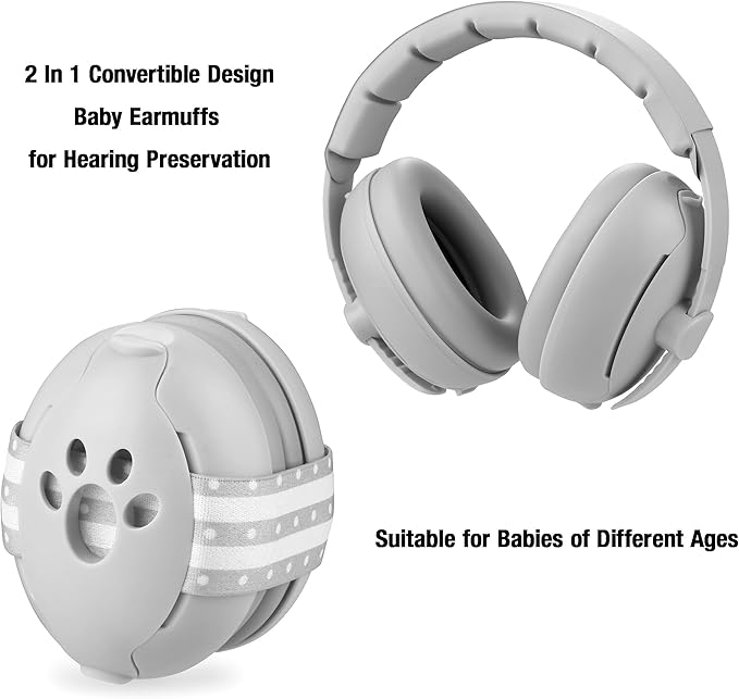 PandaEar Baby Ear Muffs, 2-in-1 Baby Ear Protection Noise Cancelling Headphones Ages 0-3 Years, Infant Hearing Protection