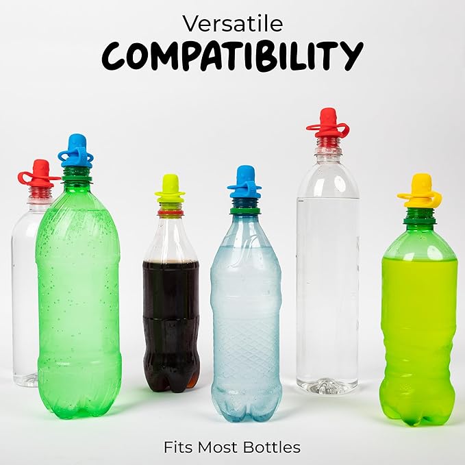 Spill-Proof Water Bottle Spout Adapter for Kids - Water Bottle Adapter Toddlers and Adults - BPA Free Water Bottle Tops - Compact Silicone Sippy Cup Lids - 4 Pack Red Blue Green Yellow