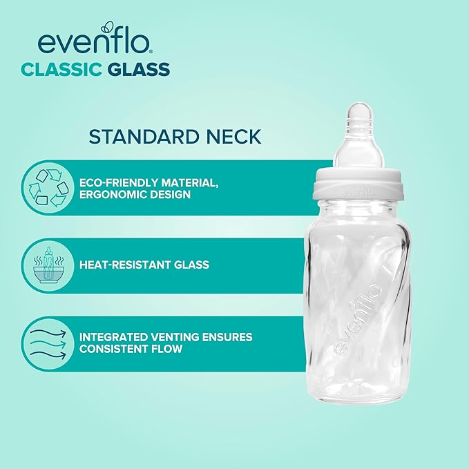 Evenflo Feeding Classic Glass, Twist Bottles, 4 Oz, 6 Bottles.