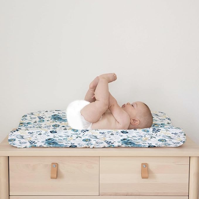 Watercolor Crane Blue Flowers Changing Pad Covers Birds Boho Retro Floral Leaves Diaper Changing Pad Table Sheets for Boy Girl Soft Breathable Stretch Fitted Baby Changing Table Mats Covers 32''x16''