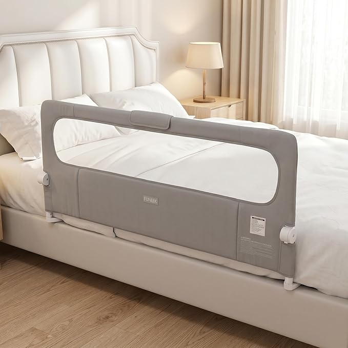 Bed Rail for Toddler, 71''L One-Button Swing Down Crib Rail, Bed Guard Rail for Bunk, Daybed, King, Twin, Full, Queen Size Beds, No Tool Easy Assembly