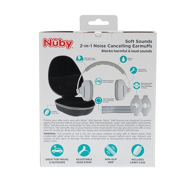 Nuby Soft Sounds 2-in-1 Noise-Canceling Baby Earmuffs with Travel Case - Adjustable Noise Protection for Infants and Toddlers - Purple