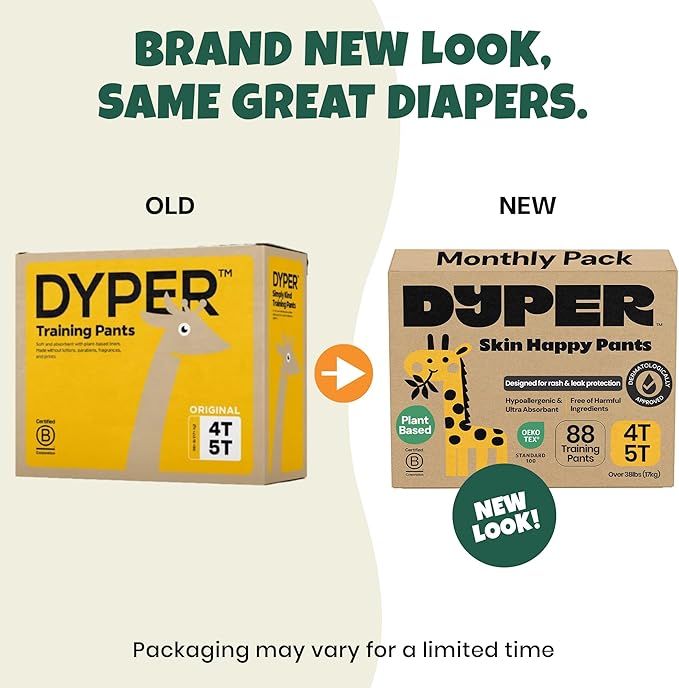 DYPER Toddler Training Pants 4T-5T for Boys & Girls Hypoallergenic,Unscented, Plant-Based & Perfect for Sensitive Skin, Leakproof Potty Training Pants for Day & Overnight Protection