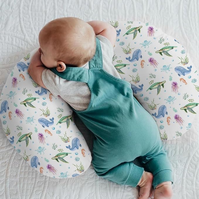 Boho Sea Animals Baby Nursing Pillow Covers for Boy Girl Sea Horse Turtle Whale Jellyfish Coral Nursing Pillow Slipcovers for Breastfeeding Pillows Soft Stretchy Removable Covers for Newborn Infant