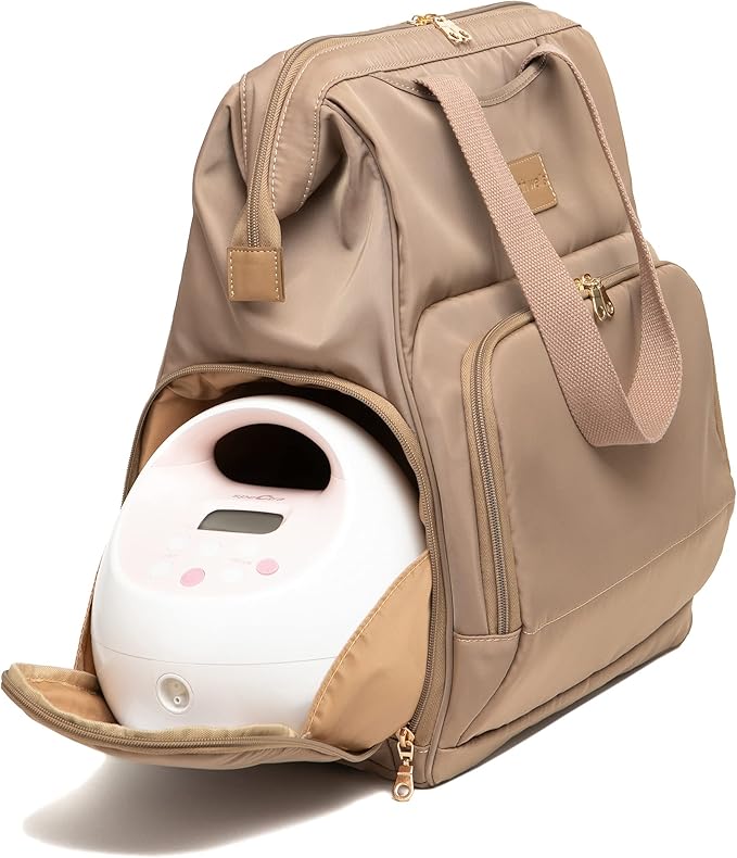 Sarah Wells Norah Breast Pump Backpack for Work & Travel – Insulated Milk Storage, Laptop Sleeve, Stylish Diaper Bag Alternative with Wide-Open Frame – Hands-Free Pumping Bag (Latte)