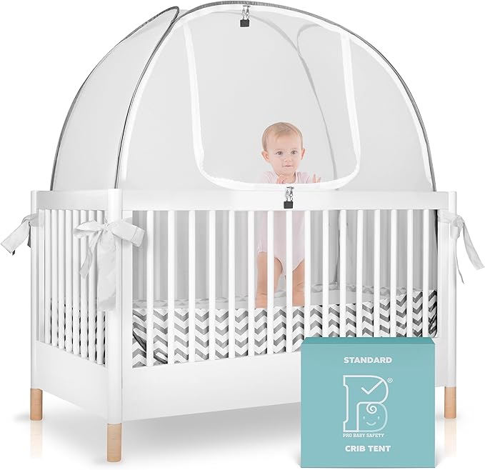 Crib Tent to Keep Baby from Climbing Out – Breathable Pop-Up Crib Net to Keep Baby in, Anti-Climb Safety Cover with Auto-Lock Zipper, Easy Install Fits Standard Cribs