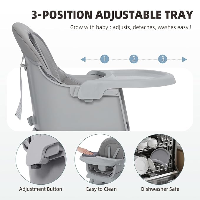 Baby High Chair, 8 in 1 Convertible Highchair, Booster Seat, Building Block/Activity Table, Stool, Feeding Chair with Dishwasher-Safe Tray, High Chairs for Babies and Toddlers (Gray)