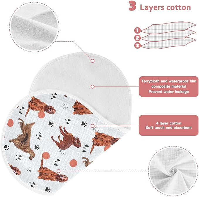 vvfelixl Irish Setter Dog Pattern Burp Cloths for Baby Boy Girls Baby Washcloths Burp Rags 1 Pack