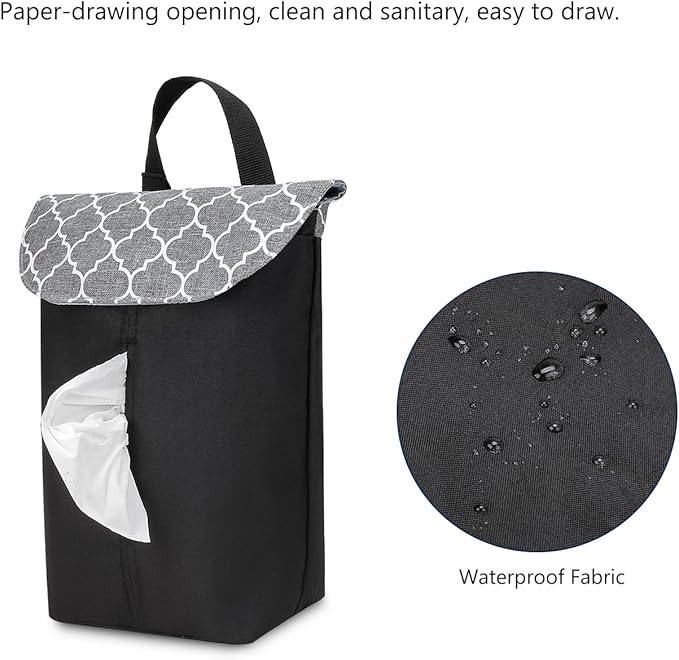 MOMIGO Wet Dry Bags for Baby Wipes Diapers - Reusable, Washable for Stroller, Diapers, Toiletries with Wipes and Diapers Drawing Opening (Black&Grey)