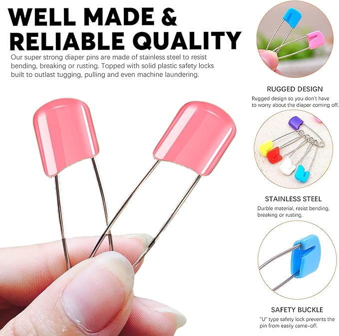 Lxnoap 10 pcs Cloth Diaper Pins Stainless Steel Traditional Safety Pin (Pink)