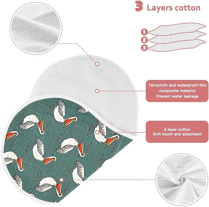 Muslin Burp Cloths for Baby Boys and Girls - 1-Pack Ultra Absorbent Funny Pelican Muslin Washcloths, Newborn Towel, Milk Spit Up Rags, Burp Cloth Bib for Unisex, 22 x 11 Inch
