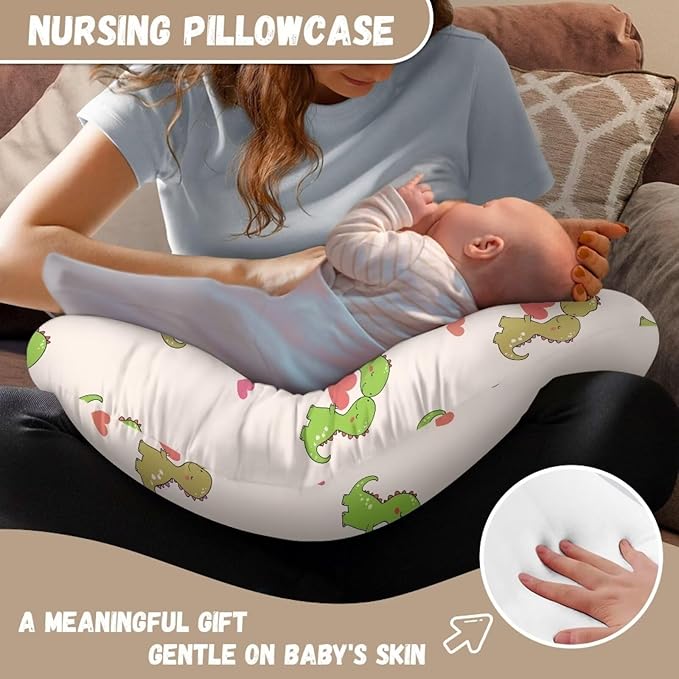 Love Heart Dinosaur Nursing Pillowcase Stretchy Removable Nursing Covers for Breastfeeding Pillows Ultra Soft Newborn Feeding Pillow Cover Stain Resistant and Easy to Clean