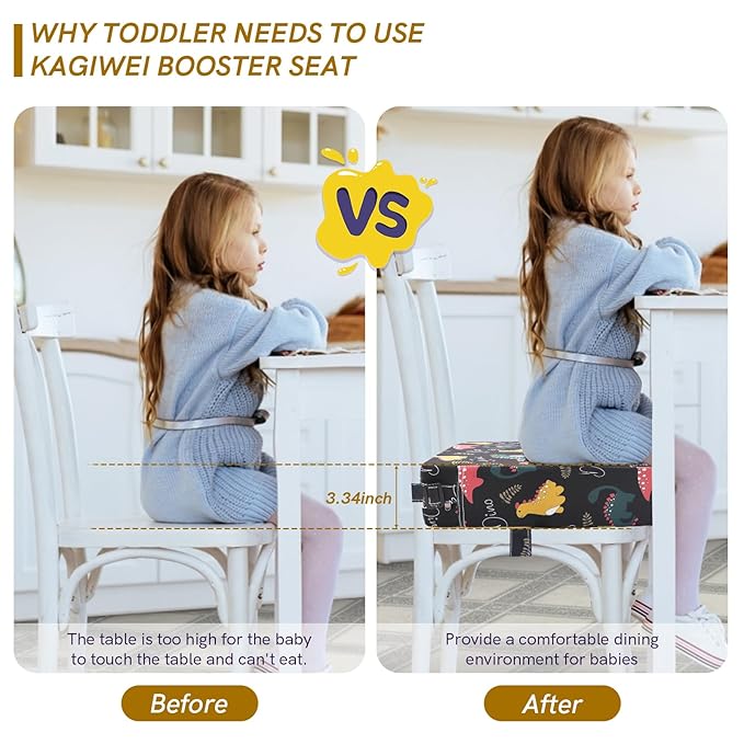 Booster Seat for Kitchen Chair - Strong Support Toddler Booster Seat for Dining Table, Portable Booster Chair with Adjustable Elasticity Straps for Toddlers Eating Travel Home