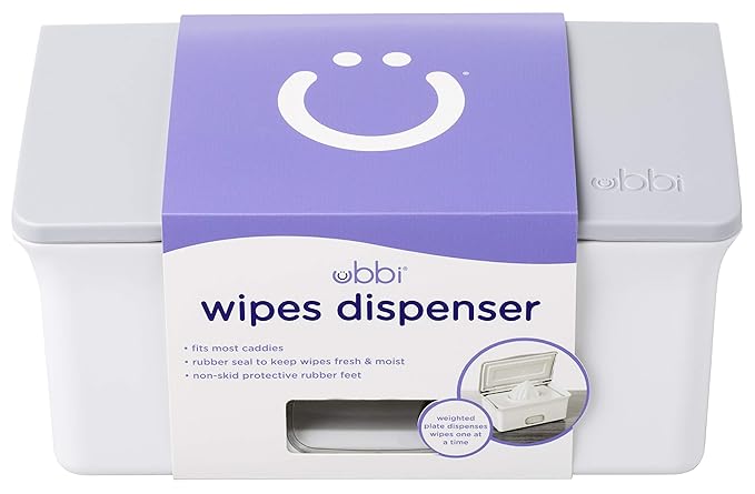 Ubbi Baby Wipes Dispensers with Weighted Plate, Portable On-The-Go Wipes Holder, Keeps Wipes Moist and Fresh, Fits Most Diaper Bags