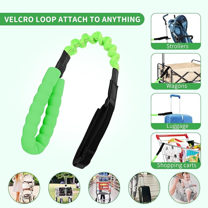 ONEDONE Stroller Handle for Toddler Travel 20" Stroller Strap for Kids to Hold Handle for Strollers, Wagons, Shopping Carts Soft Handle for Child Safety Keep Kids Close Green