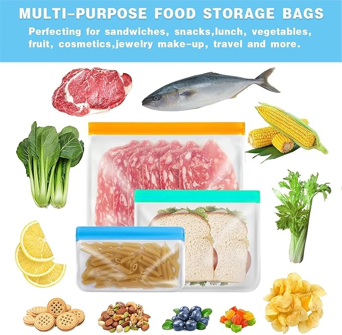10 Pack Reusable Freezer Bags, Leakproof Silicone Food Storage Bags, Dishwasher Safe Bpa Free Reusable Bags For Lunch Marinate & Travel - 3 Gallon, 4 Sandwich, 3 Snack Sizes(Gray)