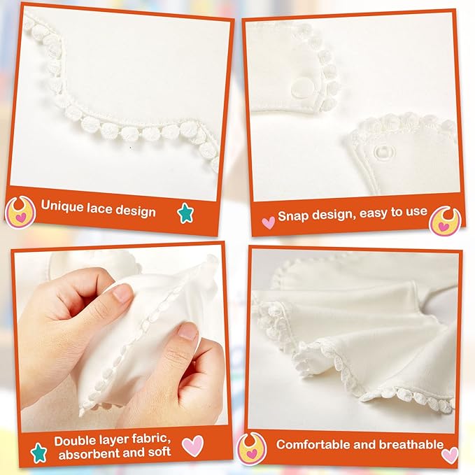 JenPen White Bibs for Girl Bandana Muslin 360 Bibs Baby Bandana Drool Set for Teething Toddler Girl