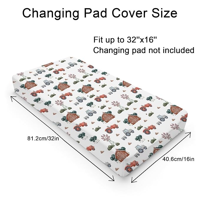 Watercolor Farm Animals Changing Pad Cover Retro Barn Chicken Pig Hen Duck Windmill Tractor Diaper Change Table Cover Sheets for Boys Girls Soft Stretchy Fitted Changing Mat Sheets 32''x16''