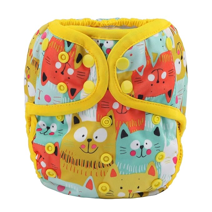 Baby Diaper Cover Nappy One Size 8lbs to 36lbs (Bright Cats)