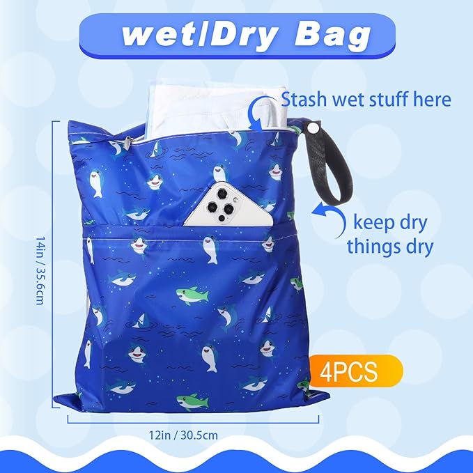 Frienda 4 Pieces Cloth Diaper Wet Dry Bag, Waterproof Reusable Washable Bag for Baby Items and Travel Zippered Pockets with Handle, Beach, Swimsuit, Dirty Gym Clothes and Toiletries(Nature)