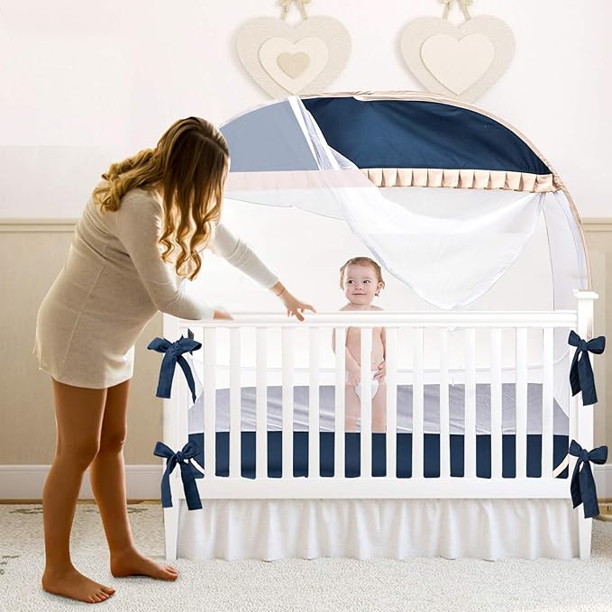 L RUNNZER Safety Crib Tent,Safety Pop Up Tent for Baby Crib,Crib Tent Cover to Keep Baby from Climbing Out and Mosquito bite