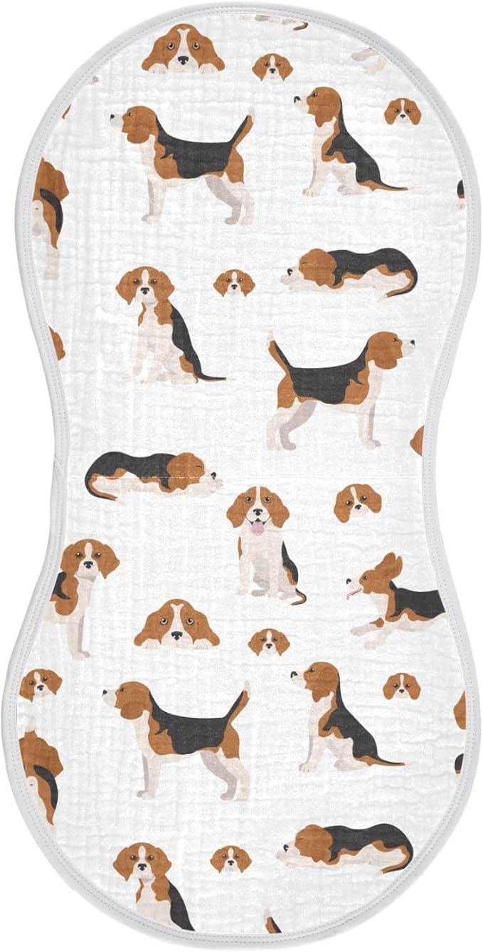 Muslin Burp Cloths for Baby Boys and Girls - 1-Pack Ultra Absorbent Beagle Dog Muslin Washcloths, Newborn Towel, Milk Spit Up Rags, Burp Cloth Bib for Unisex, 22 x 11 Inch