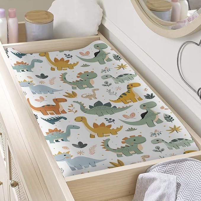 Green Dinosaur Changing Pad Covers Breathable Baby Change Table Covers Ultra Soft Fabric Change Sheet Machine Washable