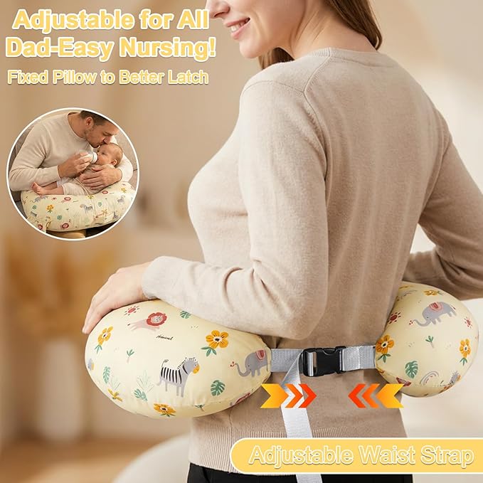 x-vesolje Plus Size Nursing Pillow Wider Support, Breastfeeding Pillow with Adjustable Strap Fit All Body Type, Ergonomic Breast Feeding Pillow, Baby Feeding Pillow for Mom- Max Size/Animal Yellow