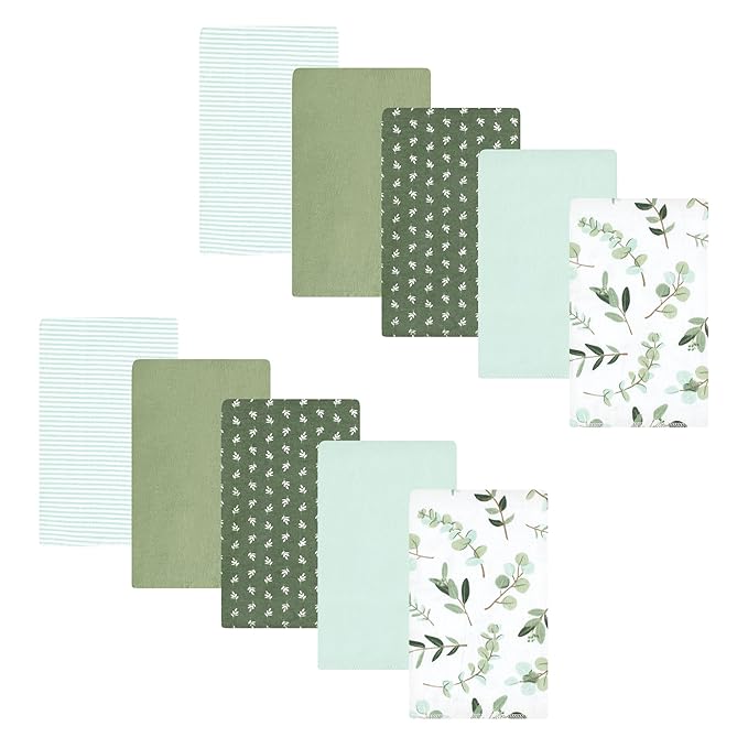 Hudson Baby Unisex Baby Cotton Flannel Burp Cloths, Eucalyptus 10-Pack, One Size