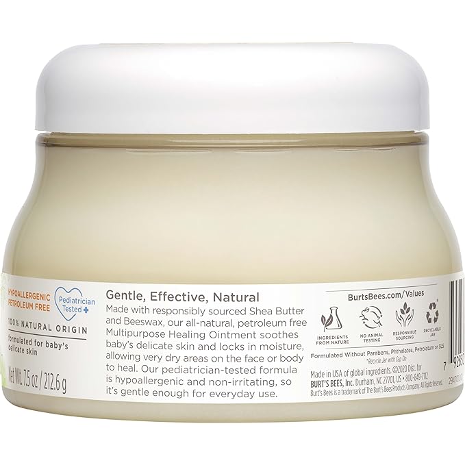 Burt's Bees Baby 100% Natural Origin Multipurpose Healing Ointment, Face & Body Baby Ointment – 7.5 Ounce Tub (Pack of 2)