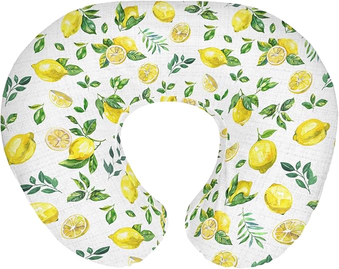 Watercolor Lemons Baby Nursing Pillow Covers for Boy Girl Retro Yellow Lemon Green Leaves Nursery Slipcovers for Breastfeeding Pillows Tropical Summer Fruits Soft Stretchy Covers for Newborn Infant