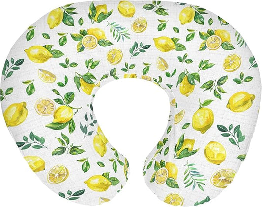 Watercolor Lemons Baby Nursing Pillow Covers for Boy Girl Retro Yellow Lemon Green Leaves Nursery Slipcovers for Breastfeeding Pillows Tropical Summer Fruits Soft Stretchy Covers for Newborn Infant