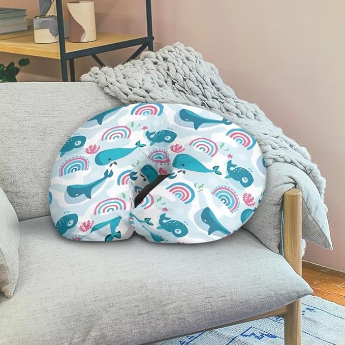 Nursing Pillow Cover for Breastfeeding, Fits Standard Nursing Pillow, Removable Cotton Cover, Blue Whales