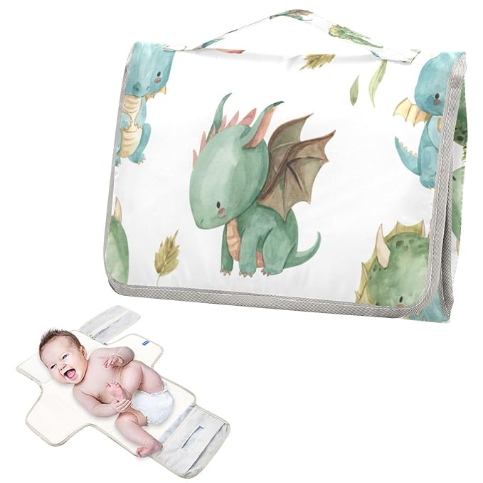 Kigai Cute Dragon Portable Diaper Changing Pad Travel Changing Pad for Baby Waterproof & Foldable Diaper Mat for Baby Shower, Newborn Girls and Boys