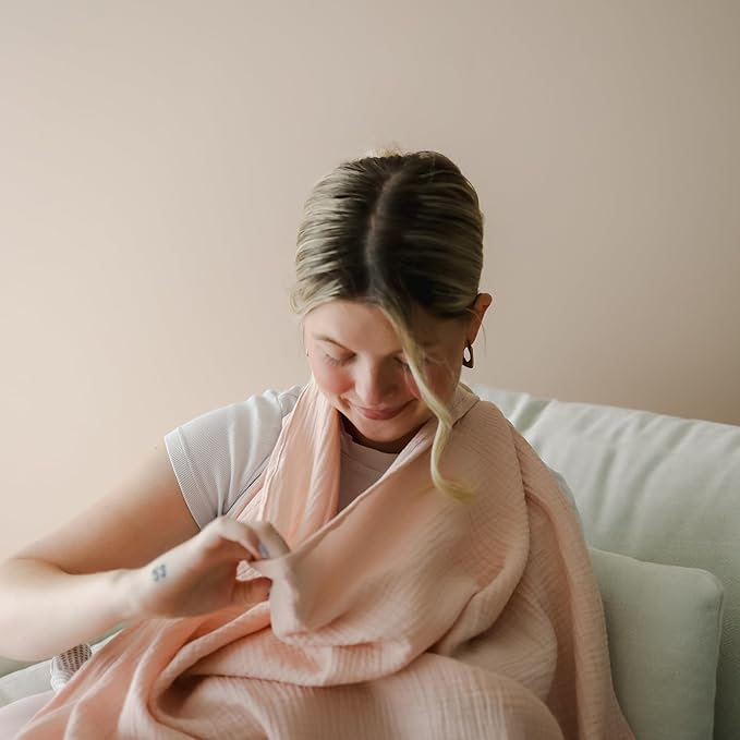 Snuggle Me® Nursing Cover - 100% Organic Cotton Muslin Nursing Cover Up for Baby Breastfeeding with BPA-free Silicone Teether Ring, Ultra-soft, Breathable & Lightweight Adjustable Mother Nursing Apron