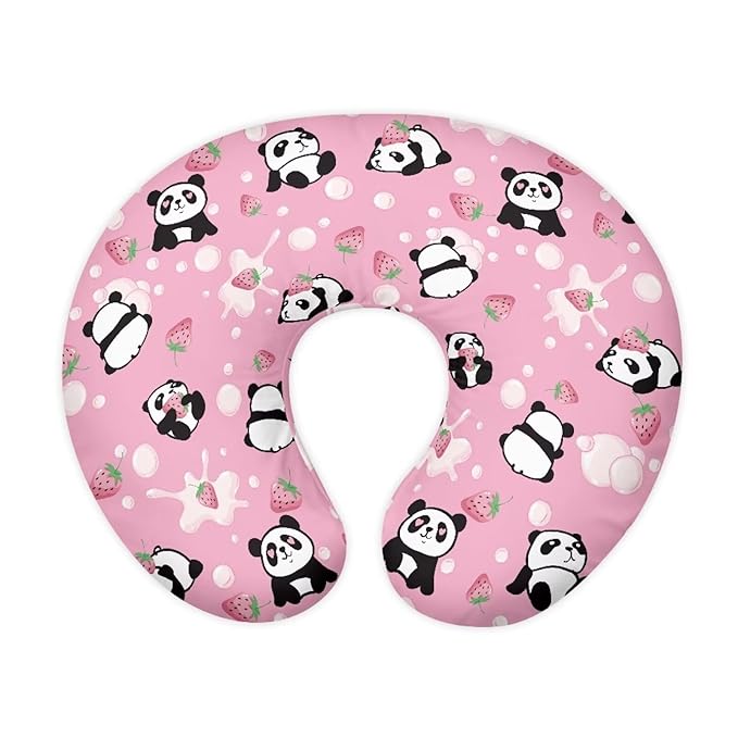 Cute Panda and Strawberry Nursing Pillow Cover for Baby Boy Girl Nursing Pillow Cover Detachable Nursing Pillow Protective Cas Baby Feeding Stain Resistant and Scratch Resistant