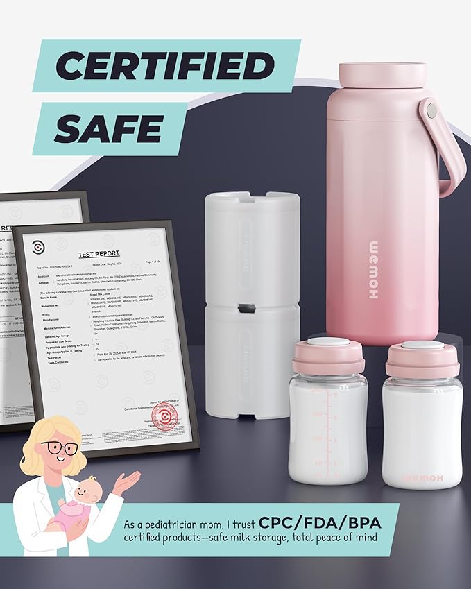 Breast Milk Cooler Bottle - 12H+ Ice-Cold/24H Safe Storage, Compatible with Spectra Pumps, TSA Approved Travel Chiller, 18oz (2x9oz) Lightweight Leakproof Container for Work, Pink