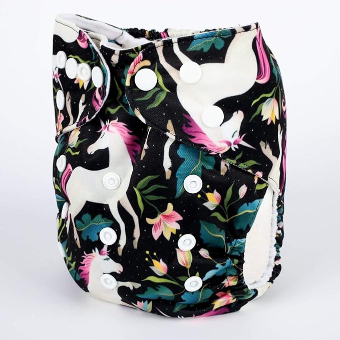 Baby Pocket Diaper Nappy Reusable Washable 8lbs to 36lbs (Floral Horse)