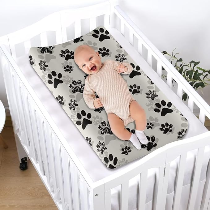 Paw Print Changing Pad Cover Baby Boys Nursery Diaper Changing Table Pad Cover One Size Soft Breathable Polyester Change Mat Sheets