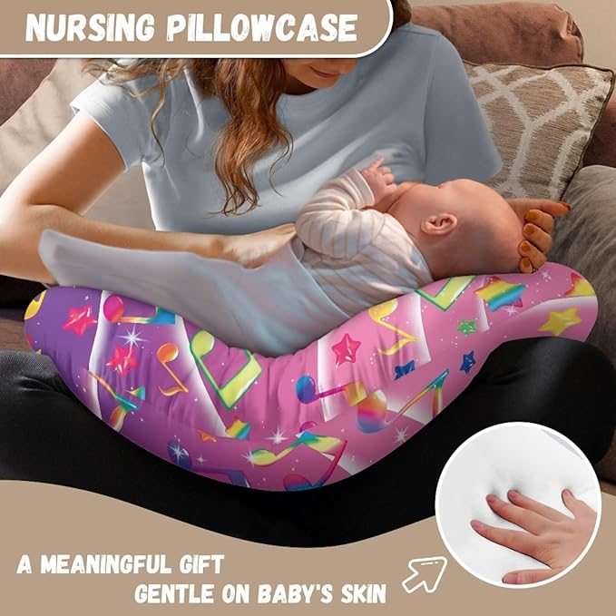 Colorful Music Note Nursing Pillow Cover for U-Shaped Feeding Pillow Soft Nursing Pillow Case Hidden Zipper Design Skin-Friendly