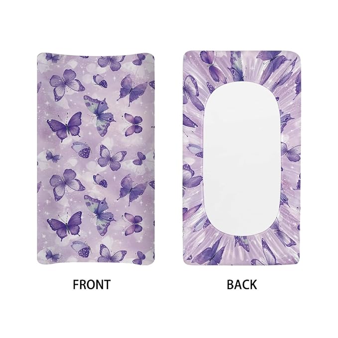 Purple Butterfly Diaper Changing Pad Covers Soft & Stretchy Changing Pad Protectors for Baby Girls, One Size, Fancy Style Change Table Cover