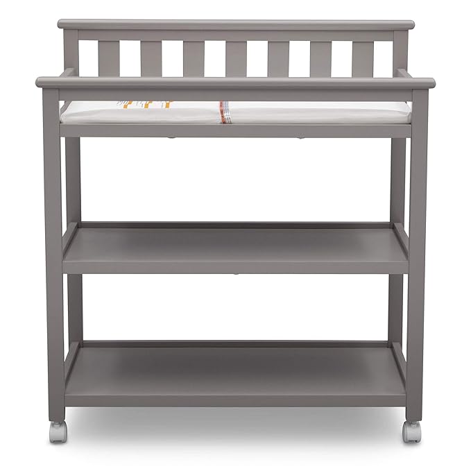 Delta Children Flat Top Changing Table with Wheels and Changing Pad - Greenguard Gold Certified, Grey