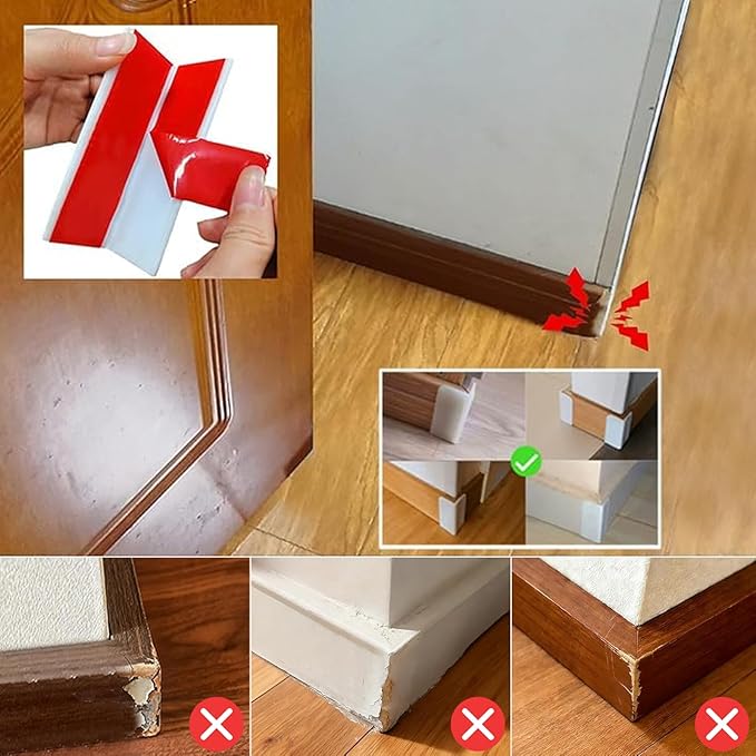White Baseboard Corners Blocks Self Adhesive, Thickened Rubber Baby Safety Corner Protectors Cushion, Soft Edge Furniture Wall Guards (8 PCS)