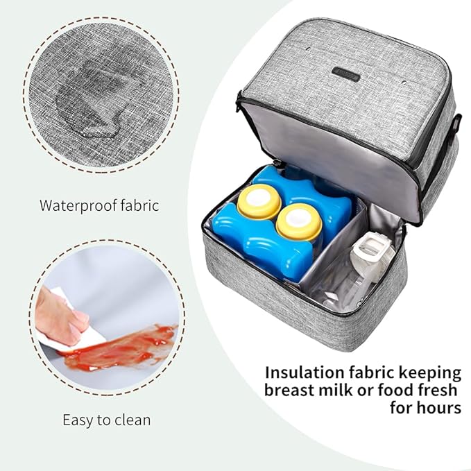 Breast Pump Bag Cooler Compartment for Breast Pump - Cooler and Moistureproof Bag Double Layer for Mother Breast Milk Pump Lunch Bag Outdoor Working (Dark Grey)