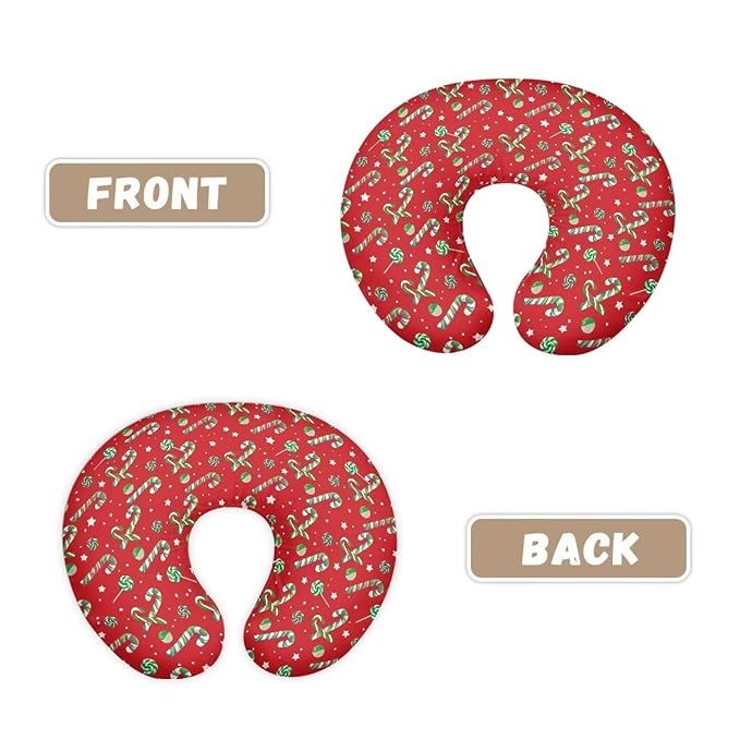 Christmas Green and Red Cane Nursing Pillow Cover for Baby Boy Girl Newborn U-Shaped Breastfeeding Pillowcase Cushion Cover Easy to Use and Dustptoof Xmas Decor